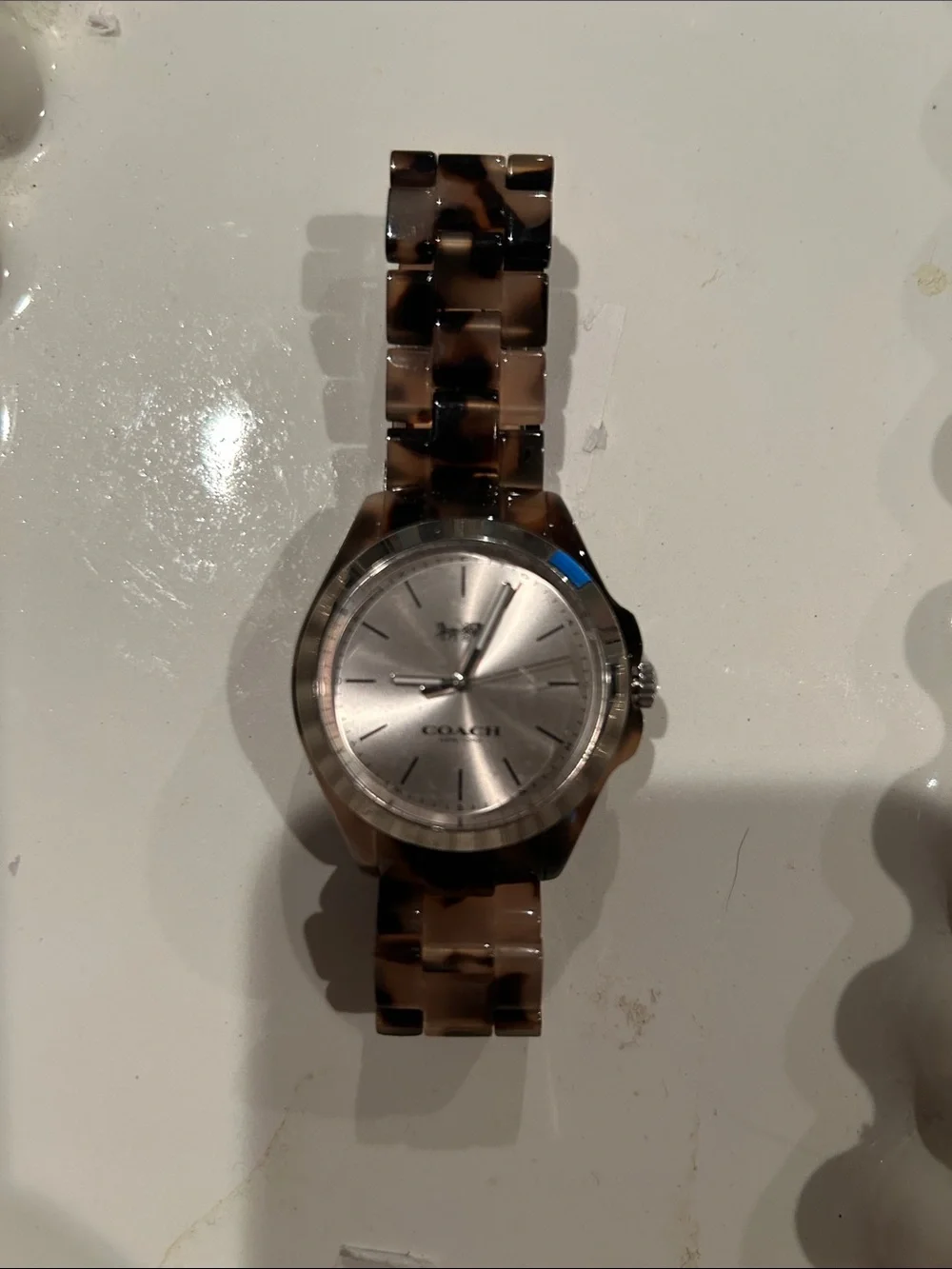 Coach Men’s or Women’s Tortoise-Pattern Resin Bracelet Watch with Silver Dial